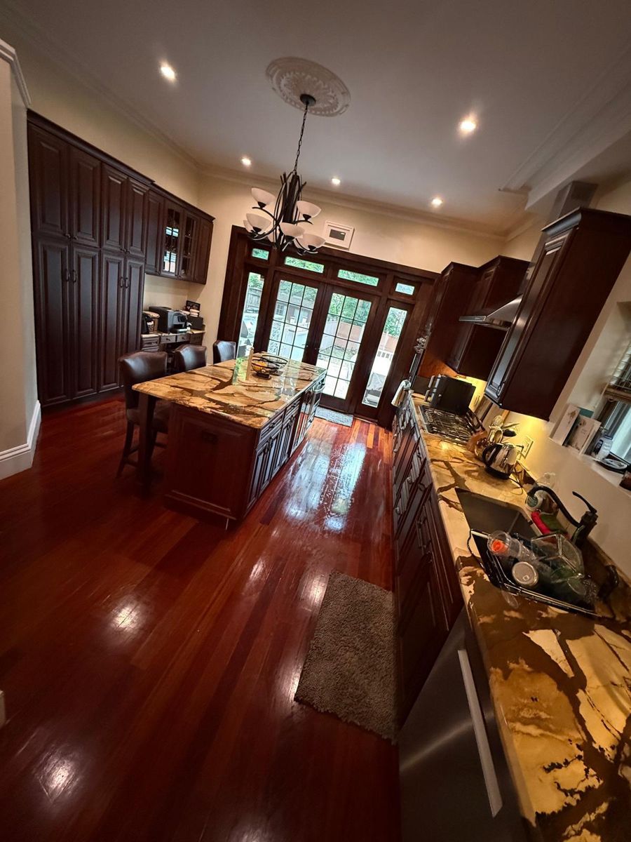 Gleaming hardwood dining room